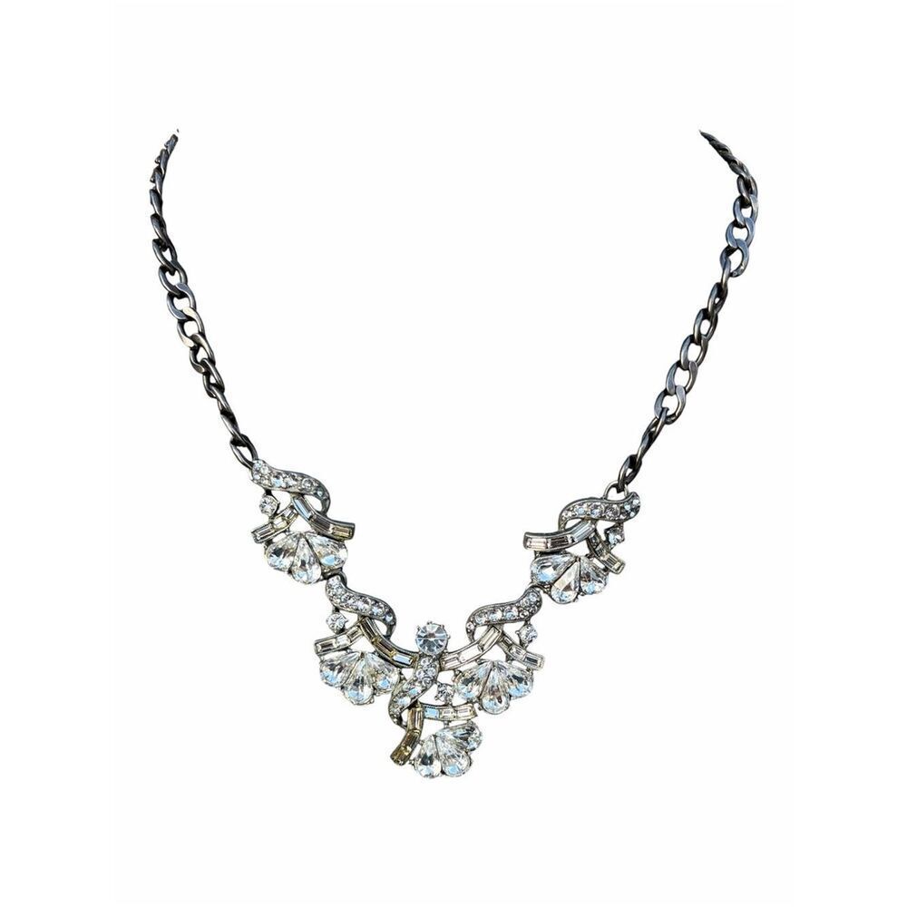 Ben-Amun Silver-Tone Victorian Swarovski Crystal Statement Necklace Romantic